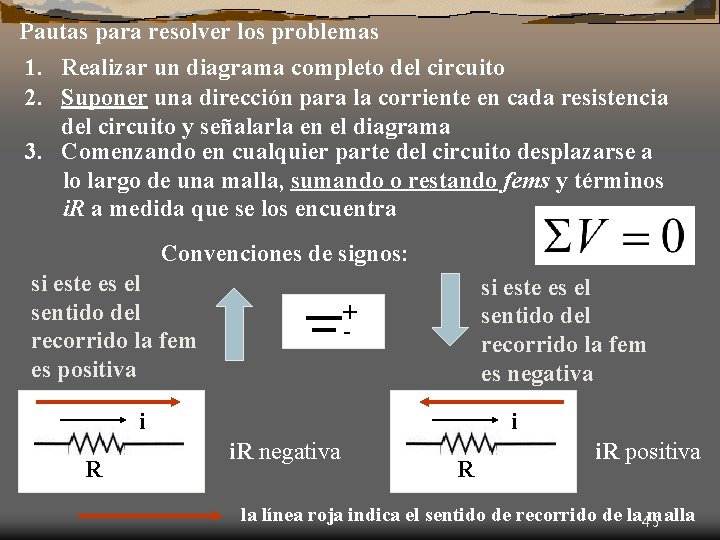 Pautas para resolver los problemas 1. Realizar un diagrama completo del circuito 2. Suponer