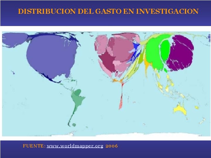 DISTRIBUCION DEL GASTO EN INVESTIGACION R&D expenditure – www. worldmapper. org FUENTE: www. worldmapper.