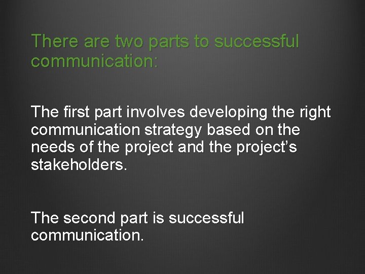 There are two parts to successful communication: The first part involves developing the right