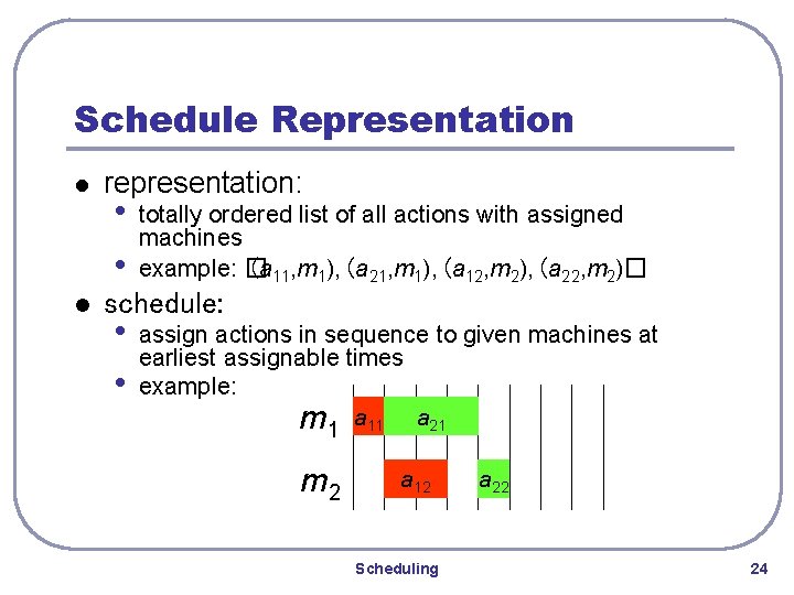 Schedule Representation l l representation: • • totally ordered list of all actions with