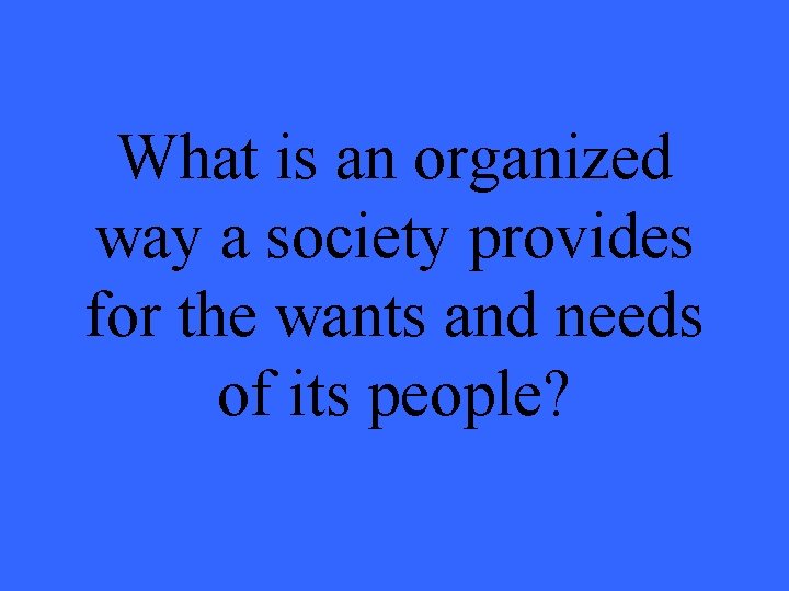 What is an organized way a society provides for the wants and needs of