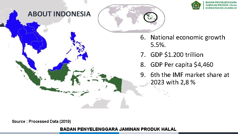 ABOUT INDONESIA 6. National economic growth 5. 5%. 7. GDP $1. 200 trillion 8.