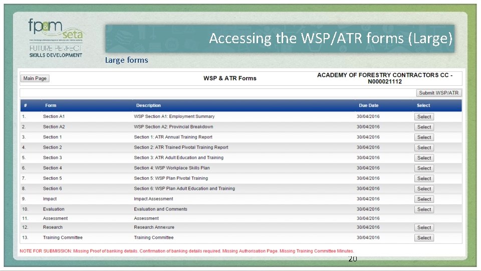 Accessing the WSP/ATR forms (Large) Large forms 20 