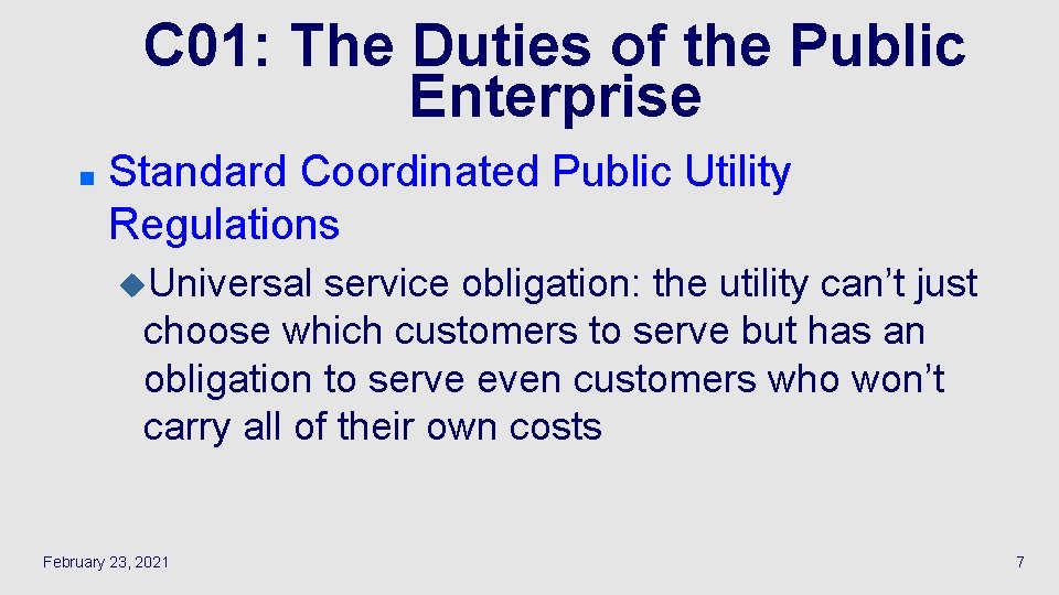 C 01: The Duties of the Public Enterprise n Standard Coordinated Public Utility Regulations