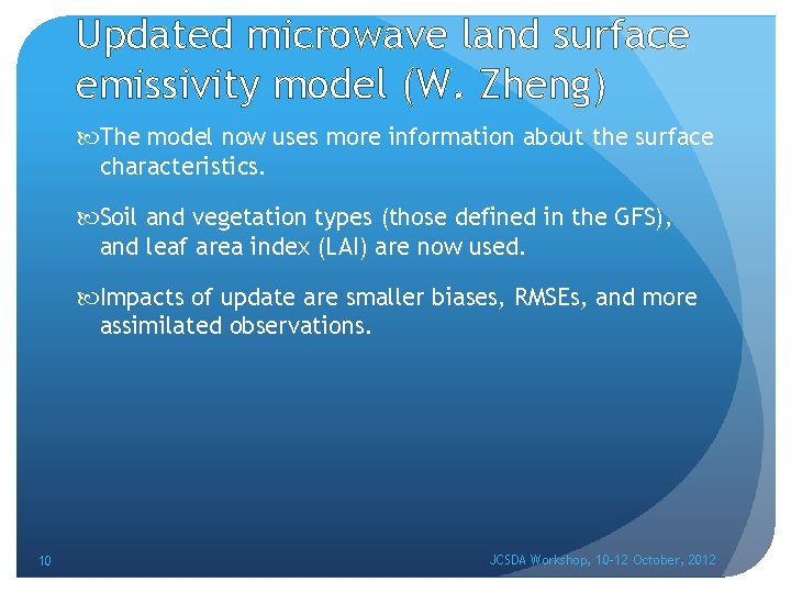 Updated microwave land surface emissivity model (W. Zheng) The model now uses more information