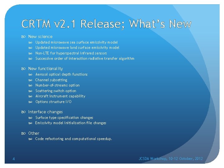 CRTM v 2. 1 Release; What’s New science Updated microwave sea surface emissivity model