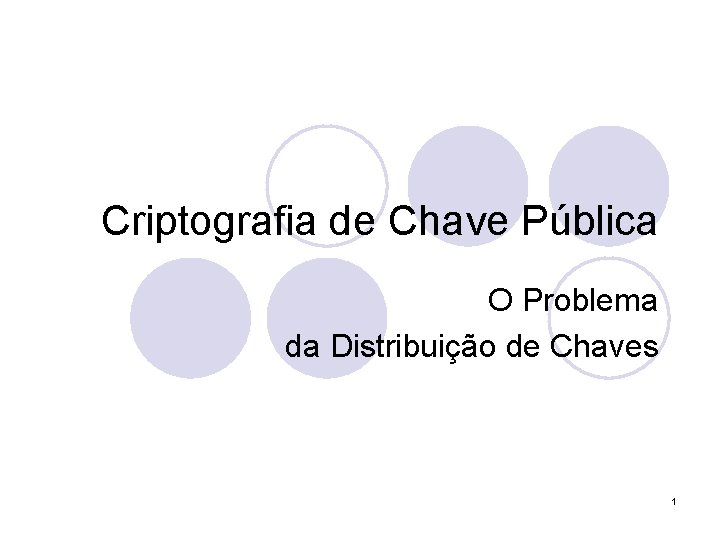 Criptografia de Chave Pública O Problema da Distribuição de Chaves 1 