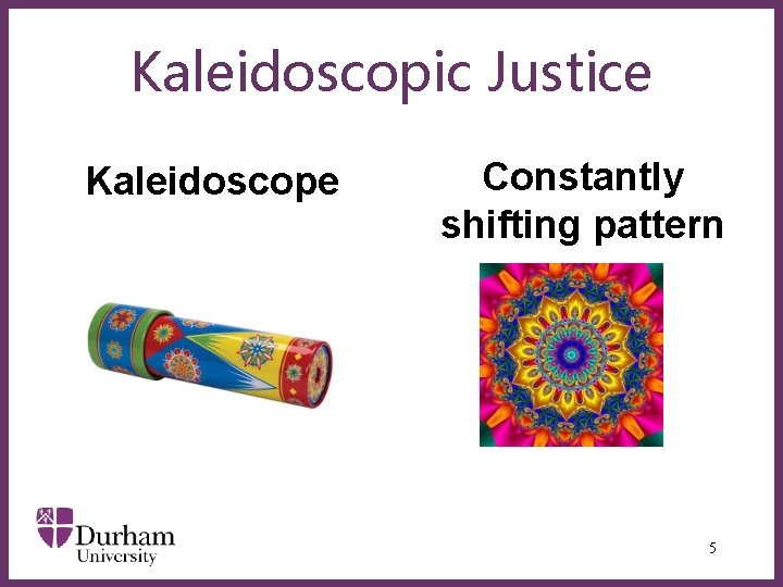Kaleidoscopic Justice Constantly shifting pattern Kaleidoscope ∂ 5 