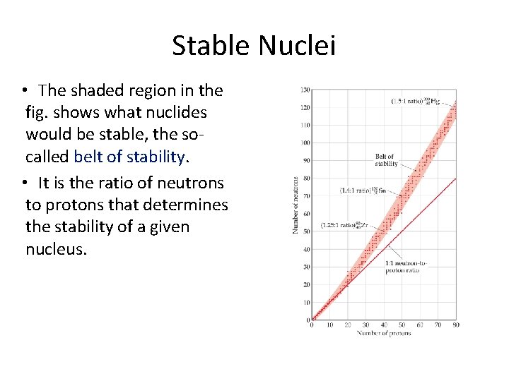 Stable Nuclei • The shaded region in the fig. shows what nuclides would be