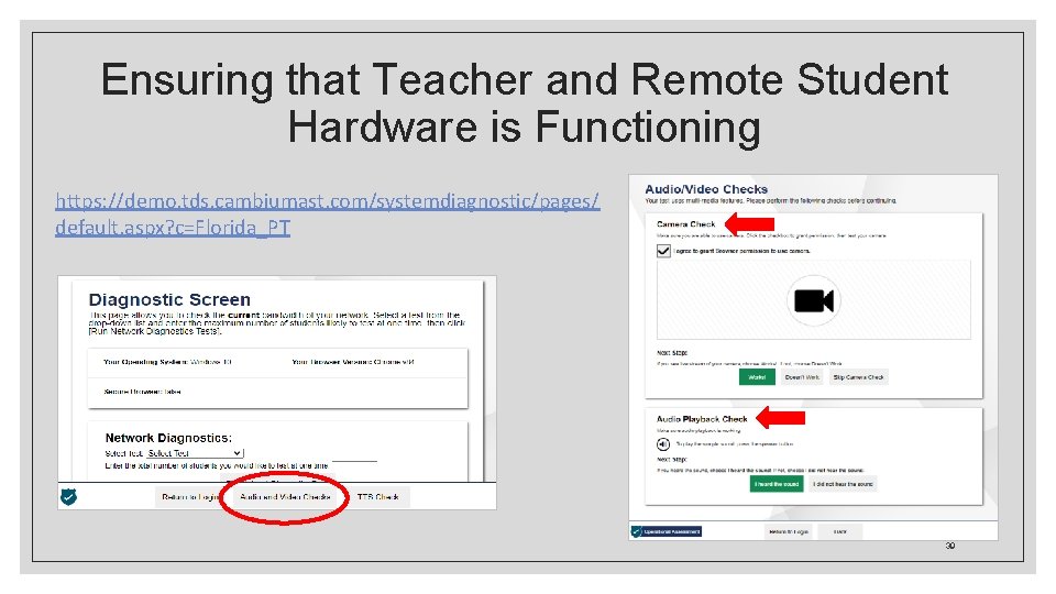 Ensuring that Teacher and Remote Student Hardware is Functioning https: //demo. tds. cambiumast. com/systemdiagnostic/pages/