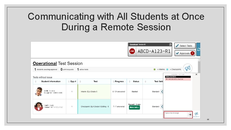 Communicating with All Students at Once During a Remote Session 44 