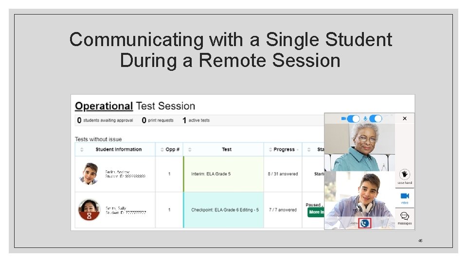 Communicating with a Single Student During a Remote Session 45 