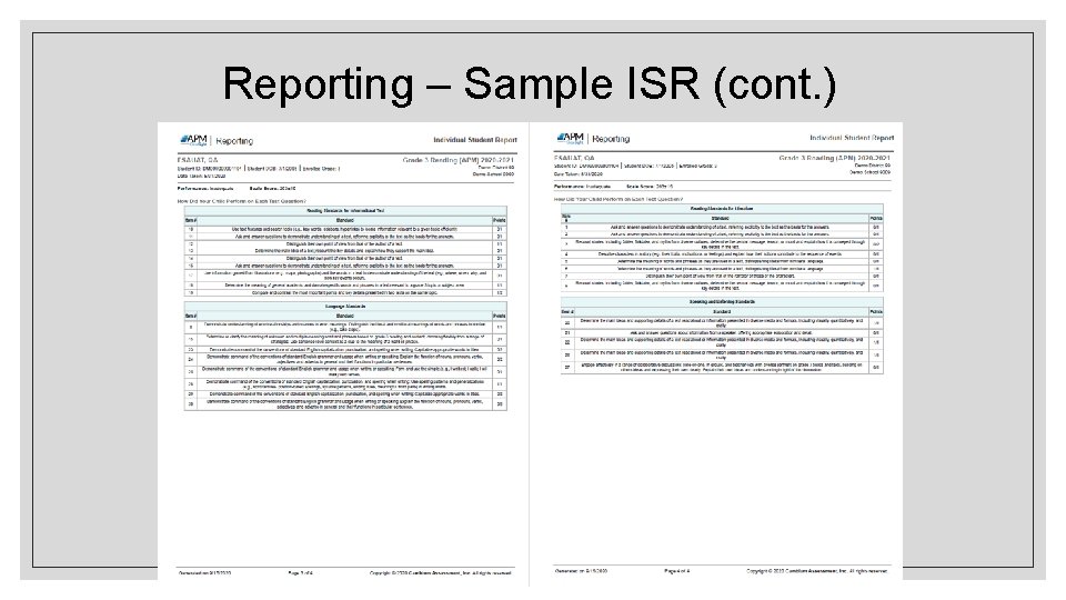 Reporting – Sample ISR (cont. ) 