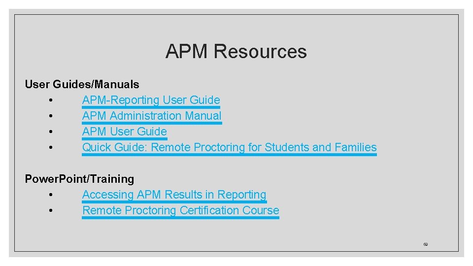 APM Resources User Guides/Manuals • APM-Reporting User Guide • APM Administration Manual • APM