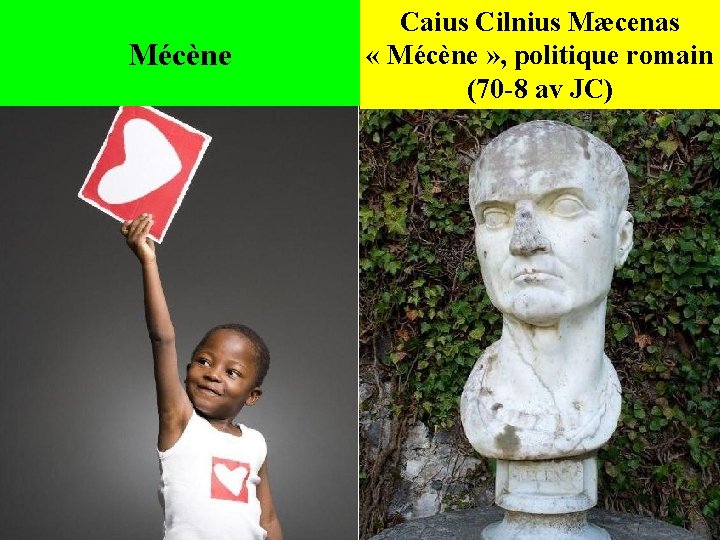 Mécène Caius Cilnius Mæcenas « Mécène » , politique romain (70 -8 av JC) Mécène Caius Cilnius Mæcenas « Mécène » , politique romain (70 -8 av JC)