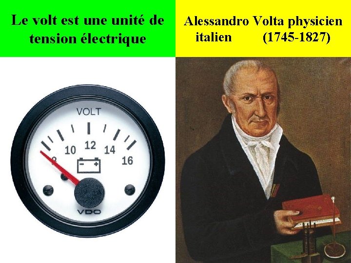 Le volt est une unité de Alessandro Volta physicien italien (1745 -1827) tension électrique