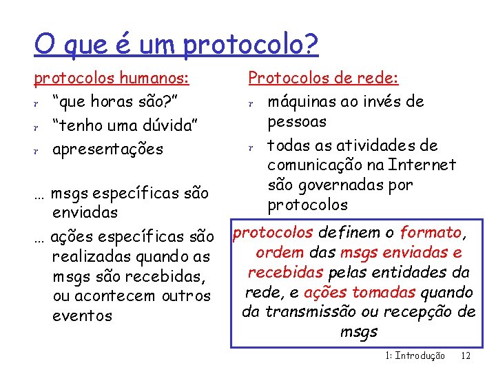 O que é um protocolo? protocolos humanos: r “que horas são? ” r “tenho