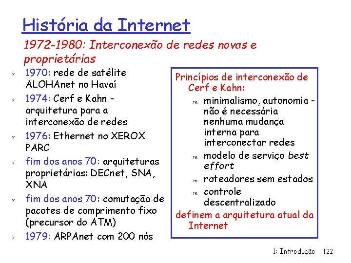 História da Internet 1972 -1980: Interconexão de redes novas e proprietárias r r r