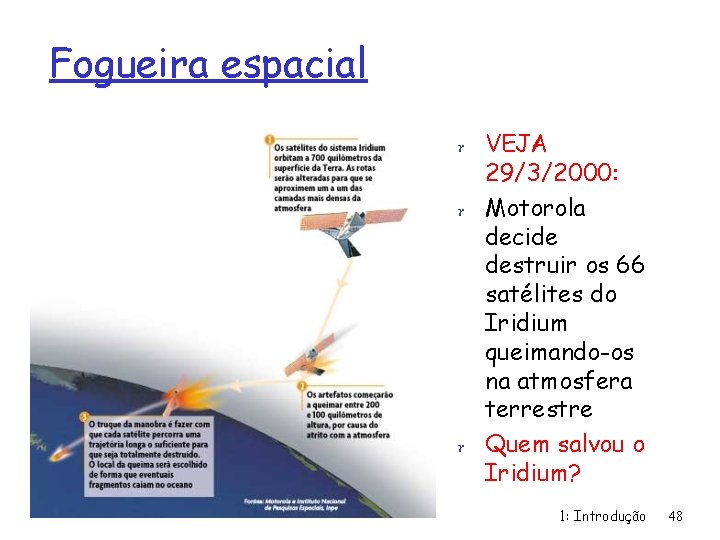 Fogueira espacial r VEJA 29/3/2000: r Motorola decide destruir os 66 satélites do Iridium