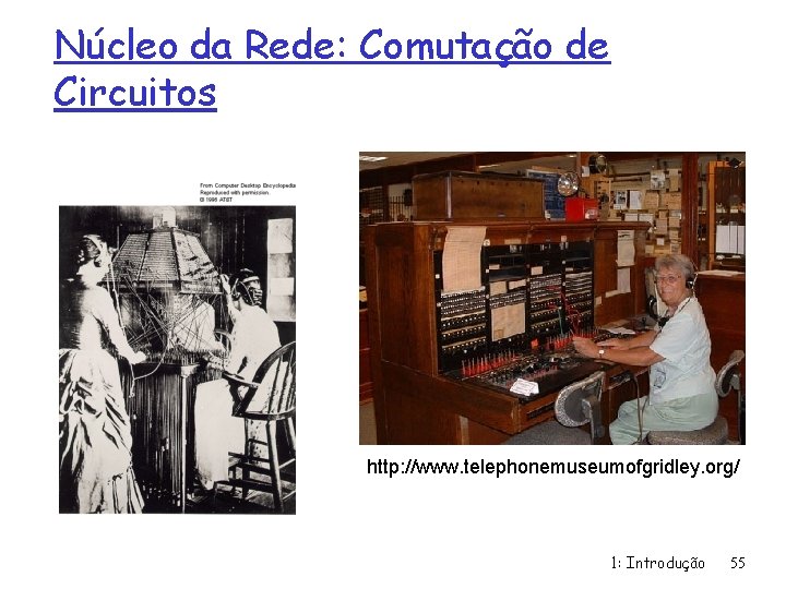 Núcleo da Rede: Comutação de Circuitos http: //www. telephonemuseumofgridley. org/ 1: Introdução 55 