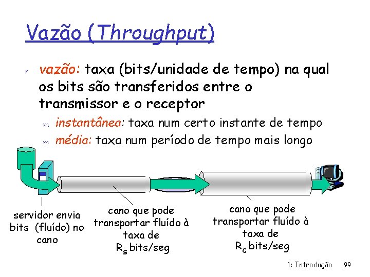 Vazão (Throughput) r vazão: taxa (bits/unidade de tempo) na qual os bits são transferidos