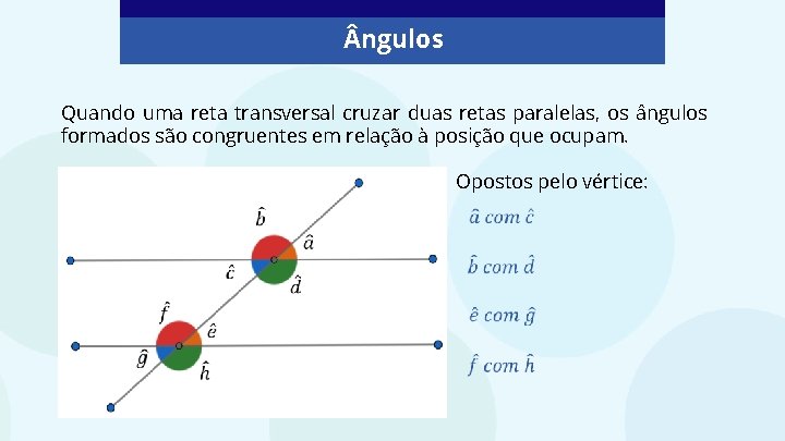  ngulos Quando uma reta transversal cruzar duas retas paralelas, os ângulos formados são