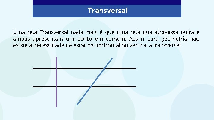 Transversal Uma reta Transversal nada mais é que uma reta que atravessa outra e