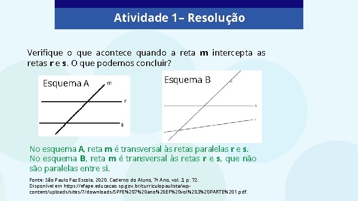 Atividade 1 – Resolução Verifique o que acontece quando a reta m intercepta as