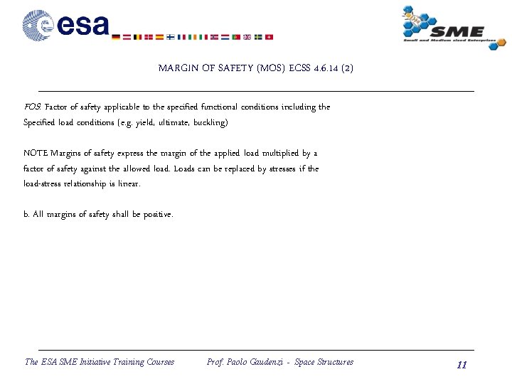 MARGIN OF SAFETY (MOS) ECSS 4. 6. 14 (2) FOS: Factor of safety applicable