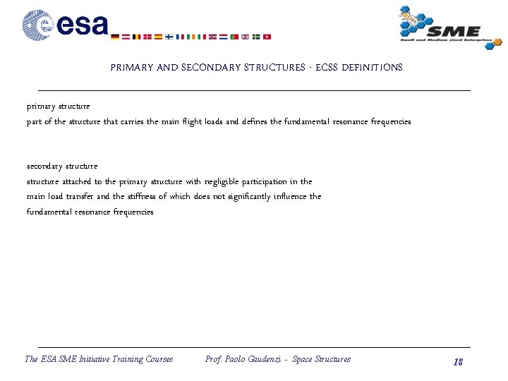 PRIMARY AND SECONDARY STRUCTURES - ECSS DEFINITIONS primary structure part of the structure that