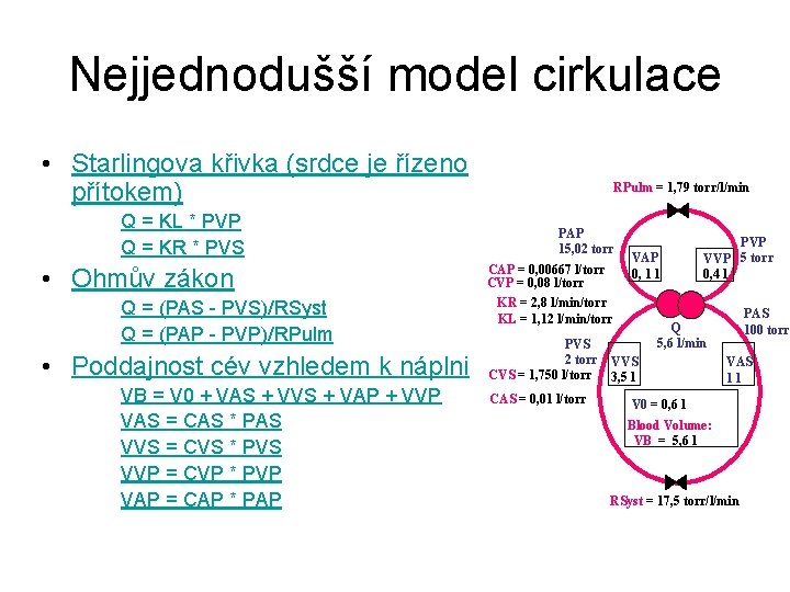 Nejjednodušší model cirkulace • Starlingova křivka (srdce je řízeno přítokem) Q = KL *