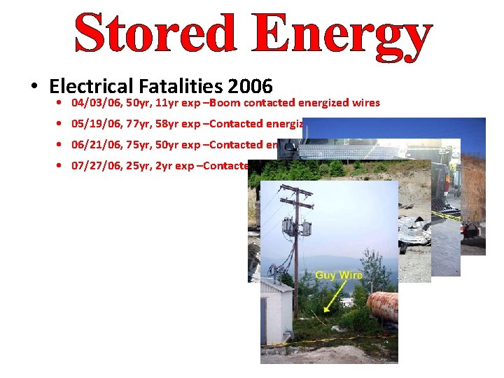  • Electrical Fatalities 2006 • 04/03/06, 50 yr, 11 yr exp –Boom contacted