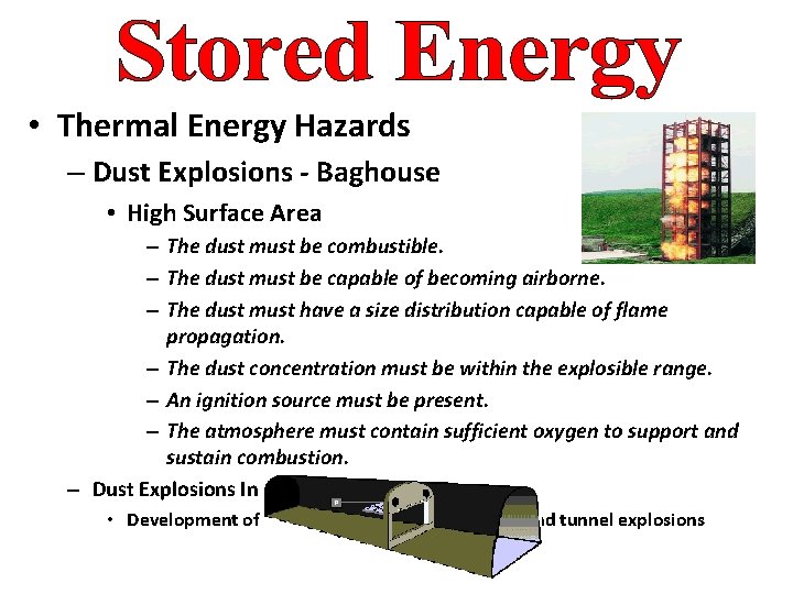  • Thermal Energy Hazards – Dust Explosions - Baghouse • High Surface Area