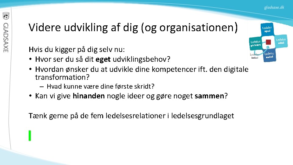 Videre udvikling af dig (og organisationen) Hvis du kigger på dig selv nu: • Videre udvikling af dig (og organisationen) Hvis du kigger på dig selv nu: •