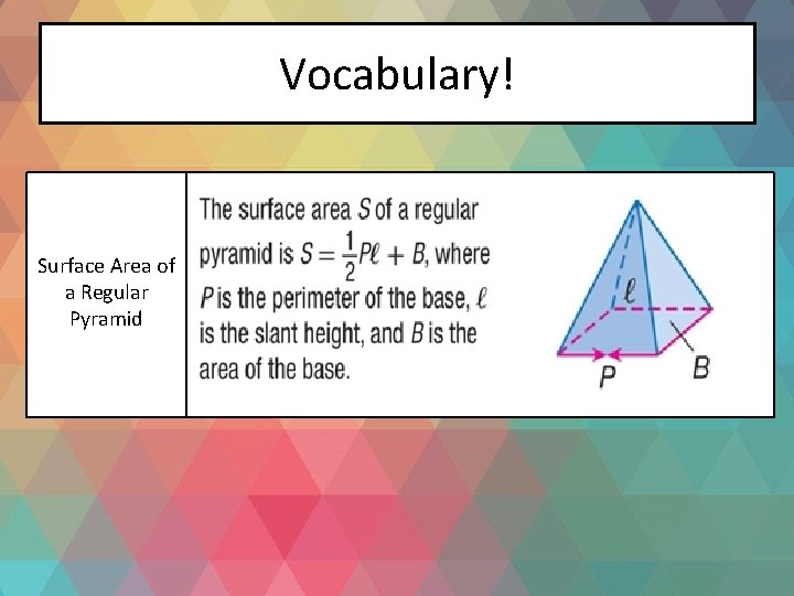 Vocabulary! Surface Area of a Regular Pyramid 