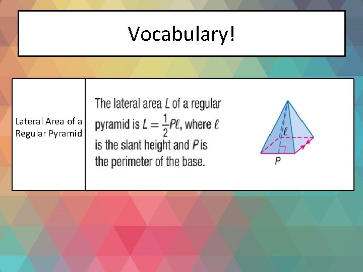 Vocabulary! Lateral Area of a Regular Pyramid 