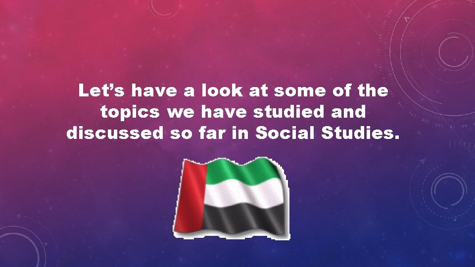 Let’s have a look at some of the topics we have studied and discussed