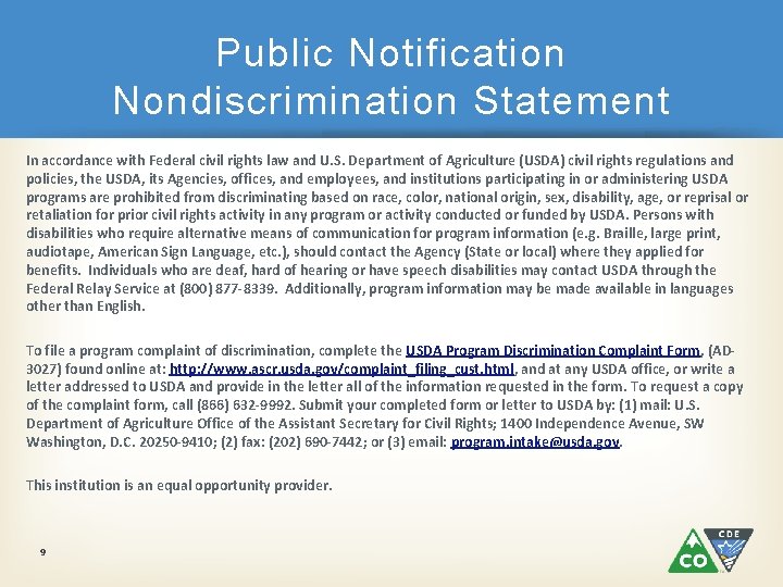 Public Notification Nondiscrimination Statement In accordance with Federal civil rights law and U. S. Public Notification Nondiscrimination Statement In accordance with Federal civil rights law and U. S.