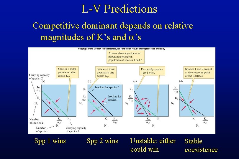 L-V Predictions Competitive dominant depends on relative magnitudes of K’s and a’s Spp 1