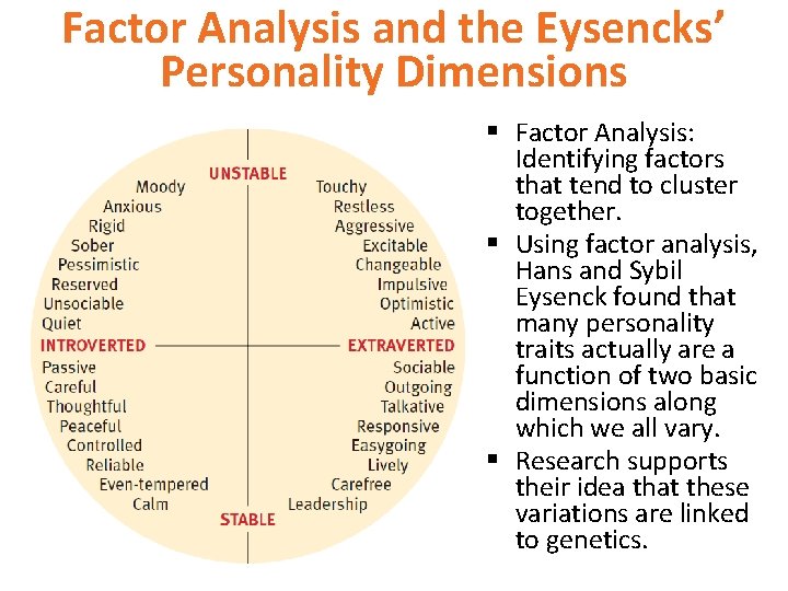 Factor Analysis and the Eysencks’ Personality Dimensions § Factor Analysis: Identifying factors that tend