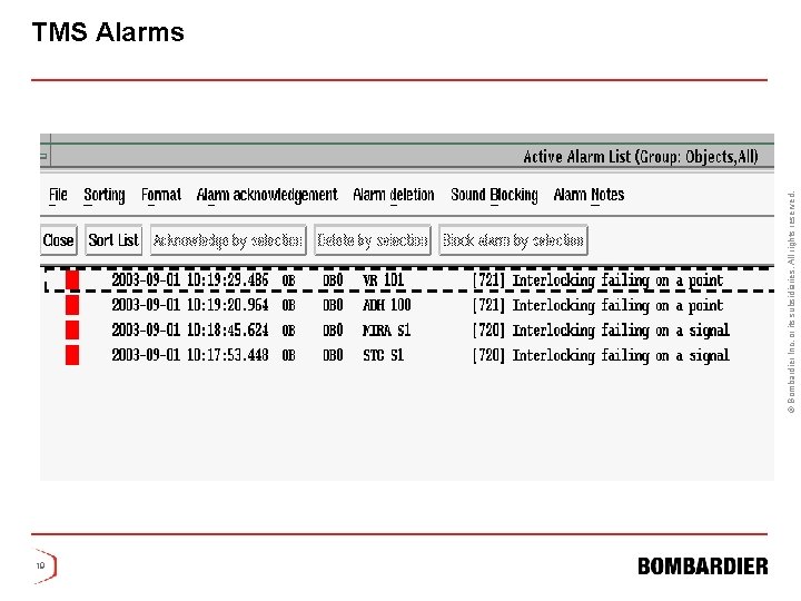 © Bombardier Inc. or its subsidiaries. All rights reserved. TMS Alarms 19 