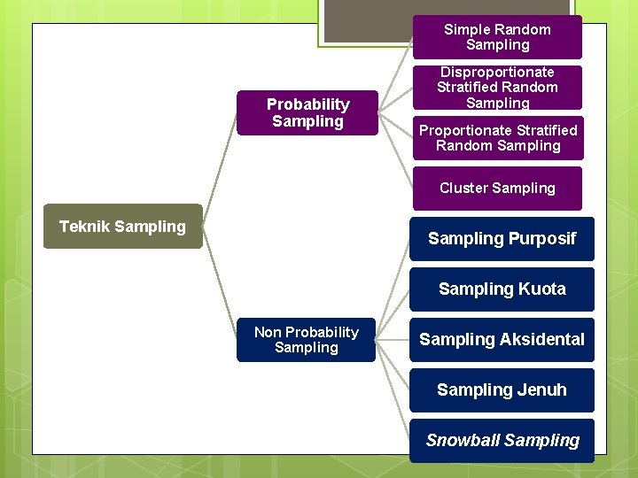 Simple Random Sampling Probability Sampling Disproportionate Stratified Random Sampling Proportionate Stratified Random Sampling Cluster