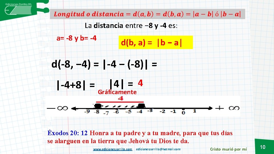  La distancia entre − 8 y -4 es: a= -8 y b= -4