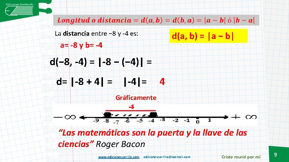  La distancia entre − 8 y -4 es: a= -8 y b= -4