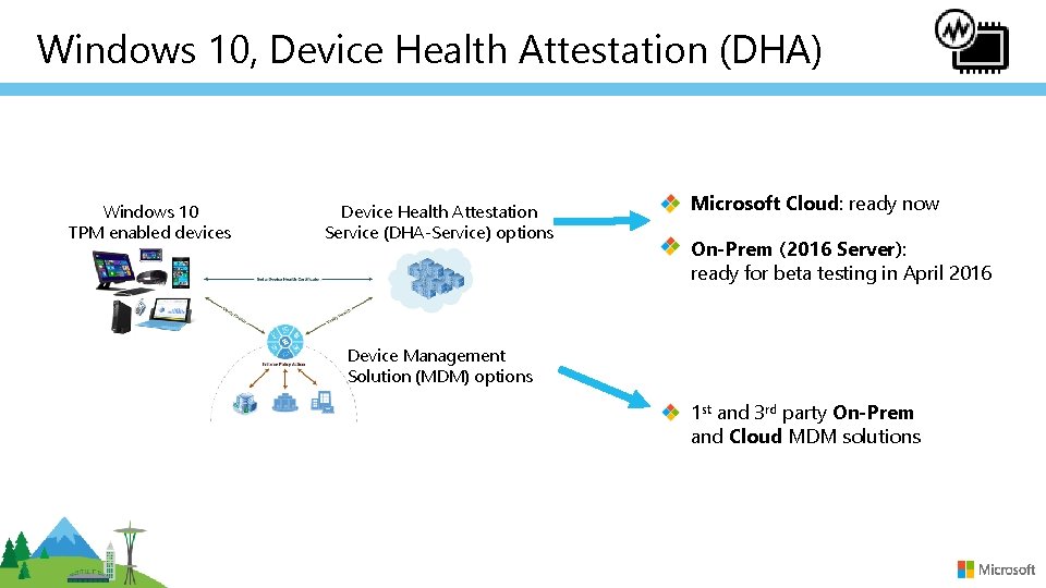 Windows 10, Device Health Attestation (DHA) Windows 10 TPM enabled devices Device Health Attestation