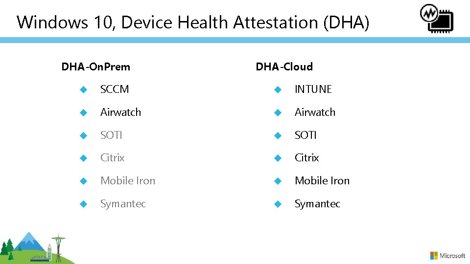 Windows 10, Device Health Attestation (DHA) DHA-On. Prem DHA-Cloud SCCM INTUNE Airwatch SOTI Citrix