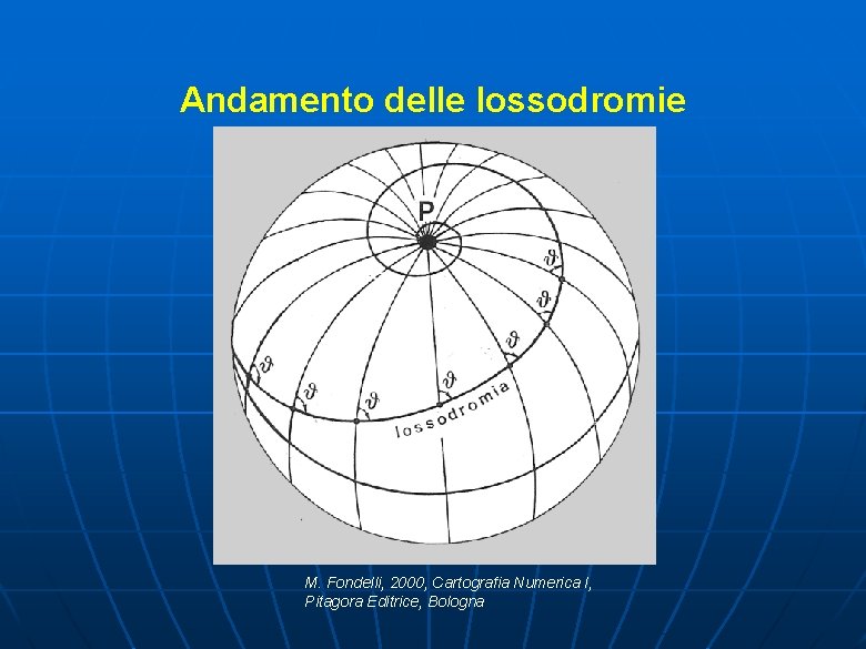 Andamento delle lossodromie M. Fondelli, 2000, Cartografia Numerica I, Pitagora Editrice, Bologna 