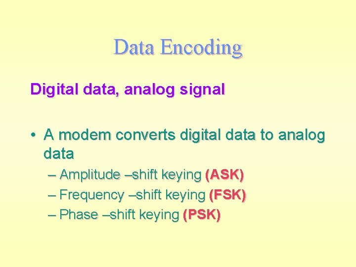 Data Encoding Digital data, analog signal • A modem converts digital data to analog