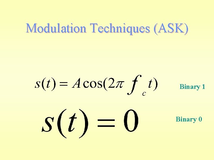 Modulation Techniques (ASK) Binary 1 Binary 0 