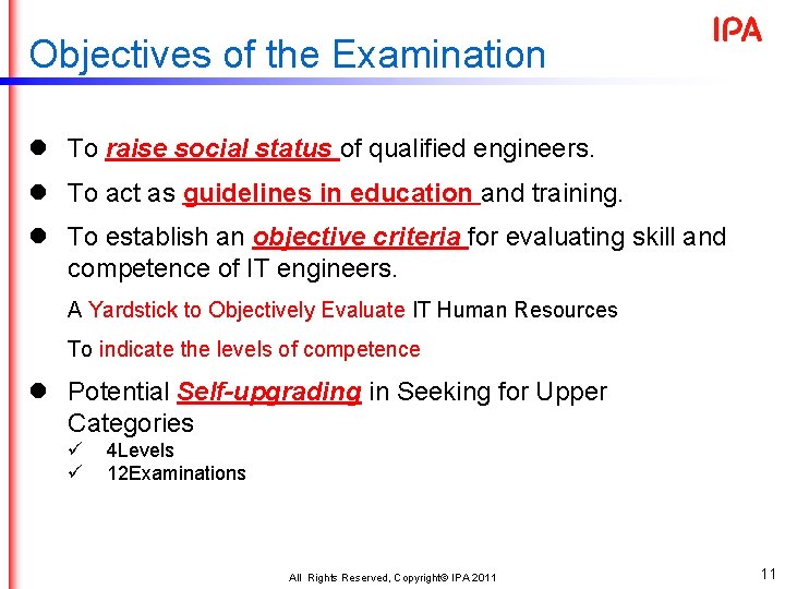 Objectives of the Examination l To raise social status of qualified engineers. l To Objectives of the Examination l To raise social status of qualified engineers. l To